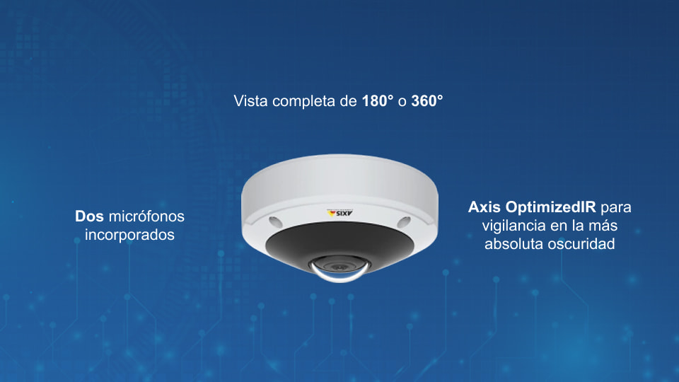 AXIS M3077-PLVE Cámara de red 6MP con vista panorámica de 360° y captura de audio