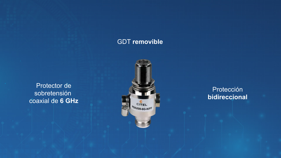 P8AX09-6G-N/FF, Protector de sobretensiones coaxial de tubo de gas Citel, 25W, DC-6GHz, N/F-N/F